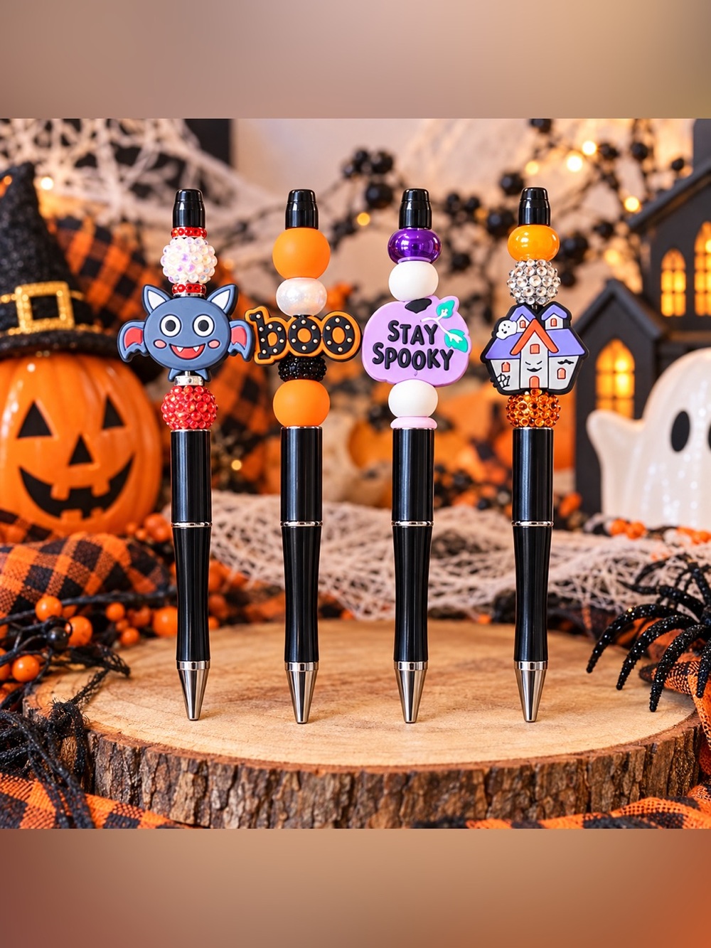 Spooky Halloween Themed Beaded Pens | Set of 4 | Handmade